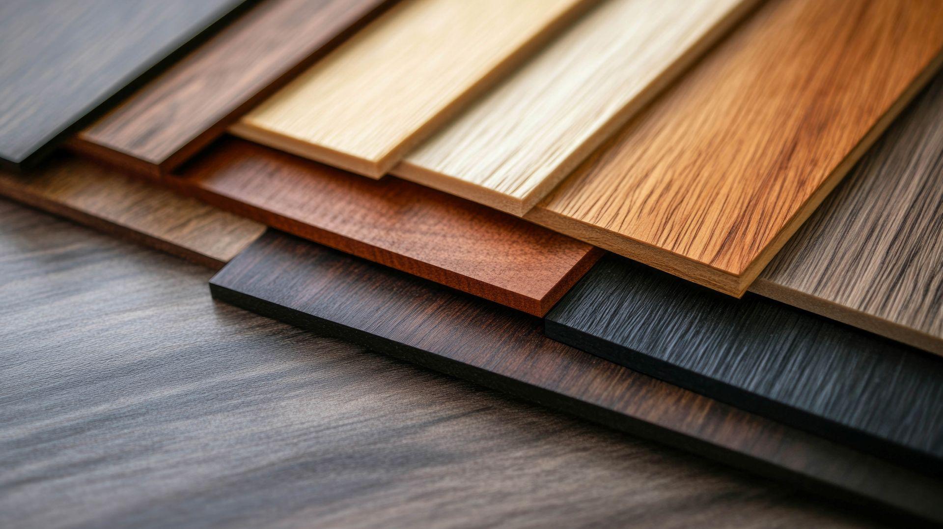 Wohnwaende Auswahl: Verschiedene Holz-Dekore und Materialmuster nebeneinander zur Inspiration bei der Planung